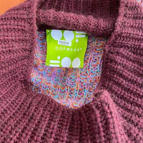 OOF Wear Oversized Sweater Mock Neck Long Sleeve in Burgundy Tweed Size Medium - Picture 8 of 11